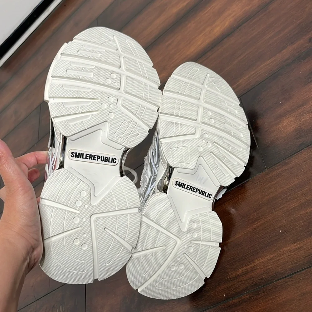 SMILEREPUBLIC Skyline Silver Mesh Chunky Sneakers Dirty size EU 40 US Women 9.5 - Picture 14 of 16